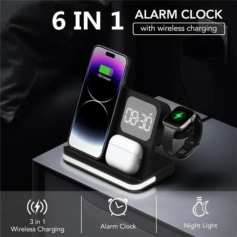 VIKEFON 6 In 1 Wireless Charger Stand LED Light For iPhone 16 15 14 13 Pro Max Apple Watch 9 8 Airpods Pro Fast Charging Station image 3