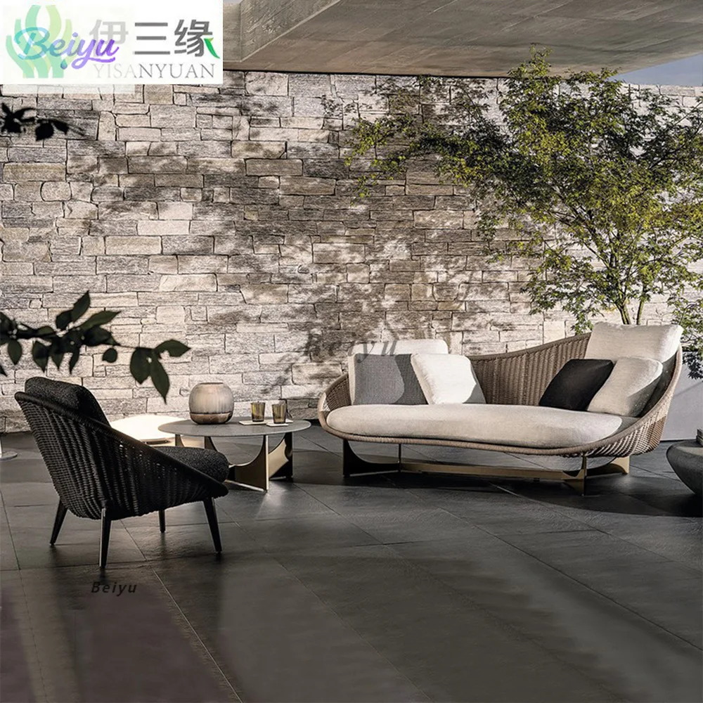 

Скандинавский уличный диван из ротанга, сад, двор, особая форма, отель, открытый балкон, гостиная, терраса для отдыха, стул из ротанга