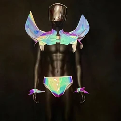 Colorful Laser Flying Shoulder Top Shorts Sexy Gogo Dancer Costume Men Dj Ds Pole Dance Clothing Muscle Man Stage Outfit XS7006