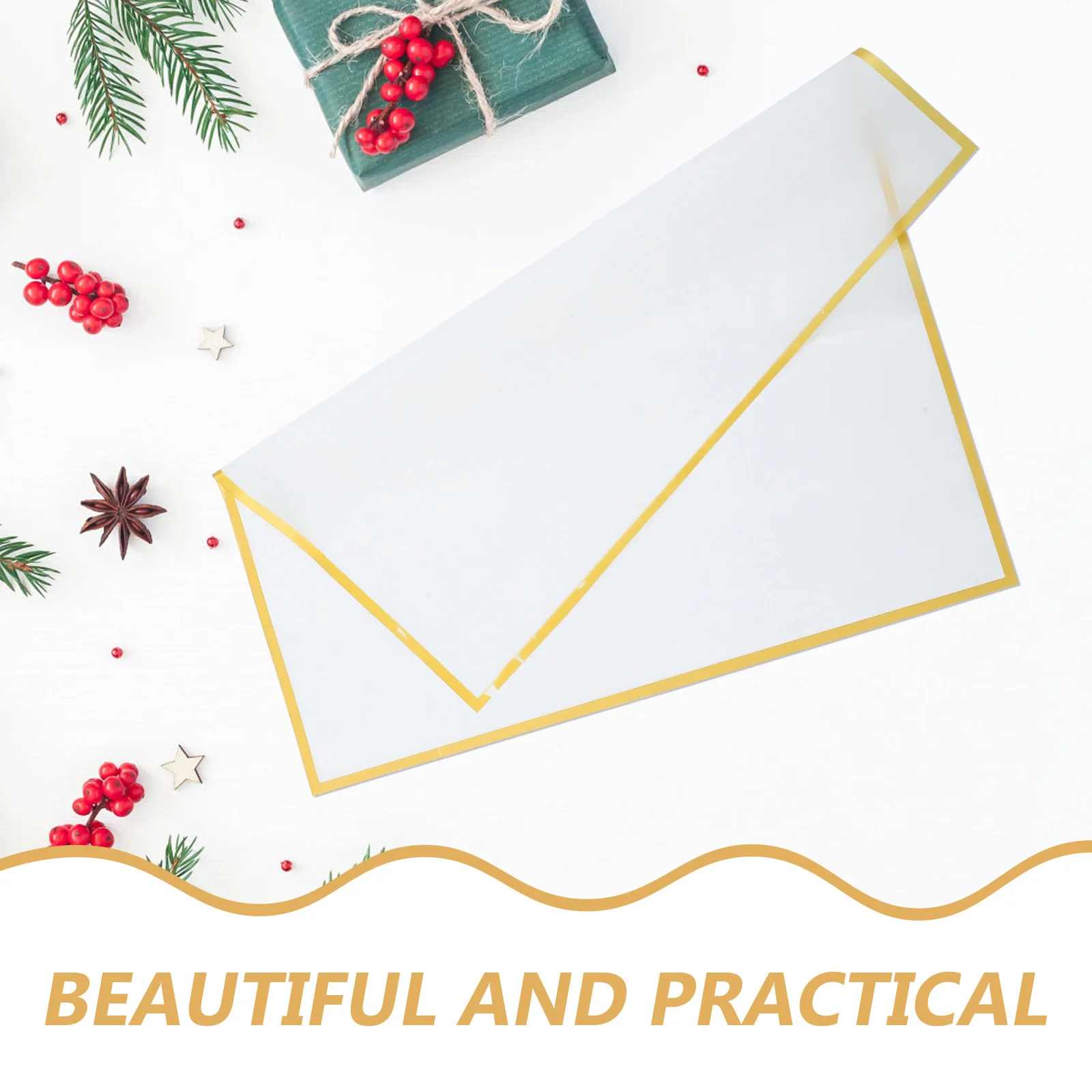 20 قطعة من ورق تغليف باقة الزهور المقاوم للماء بحافة ذهبية لحفلات الزفاف وعيد الحب وتغليف باقة الزهور