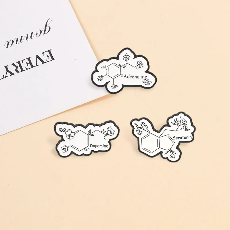 Serotonin-Dopamin-Adrenalin-Molekül-Emaille-Anstecker, Blumen- und chemische Struktur-Pins, Broschen, Reversnadeln, Schmuck, Geschenk für Studenten – Detail 5