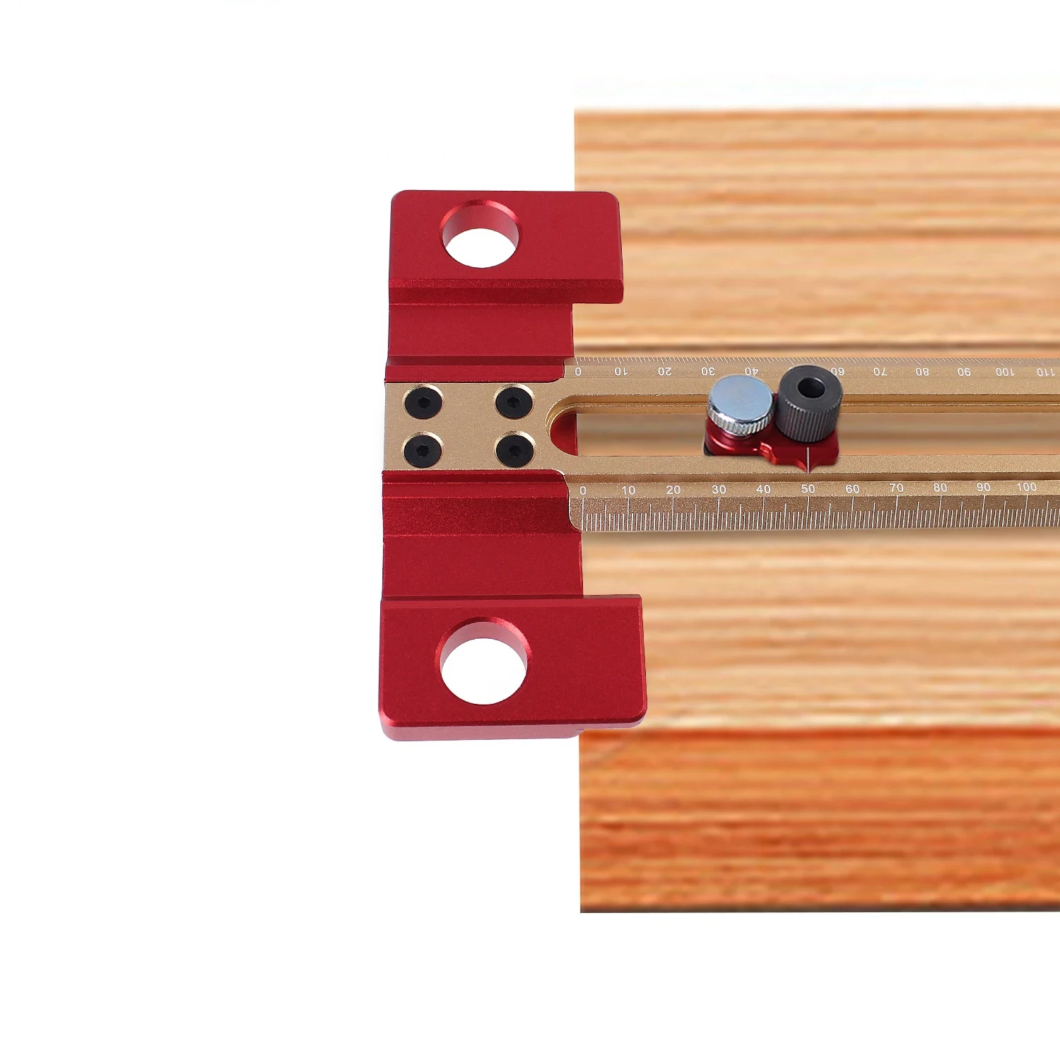 2 in 1 Drilling Positioning Ruler Aluminum Alloy Scriber Marking Gauge with 6/8/10mm Drill Sleeve Multifunctional T Square Ruler