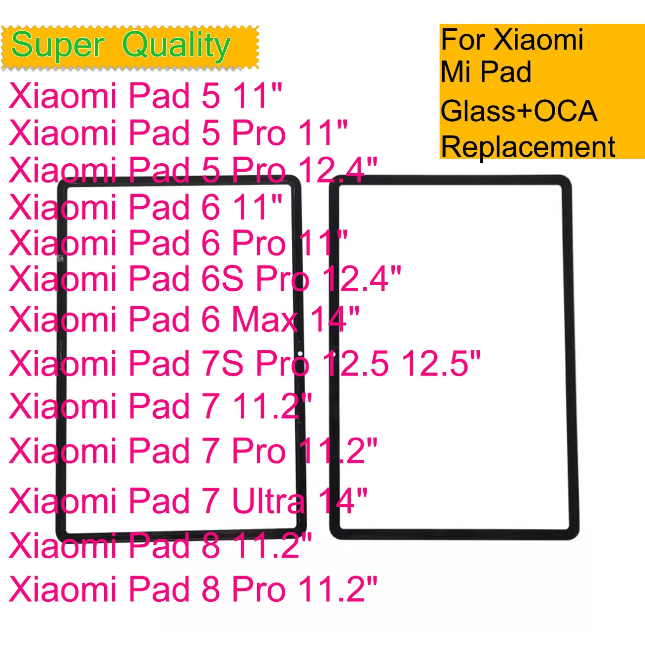 10Pcs/Lot For Xiaomi Mi Pad 8 Pro 7 Ultra 6 Max 5 6S 7S Pro Touch Screen Panel Tablet Front Outer LCD Glass Lens With OCA