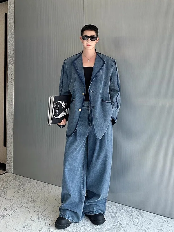 

Waed Denim Two-Piece Set Men's High-End Heavy-Du Jaet Wide Leg Pants Autumn 2025 Trendy Brand Faionable Casual Wear