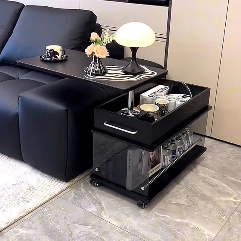 

Solid wood lifting coffee table living room household multi-functional mobile side cabinet