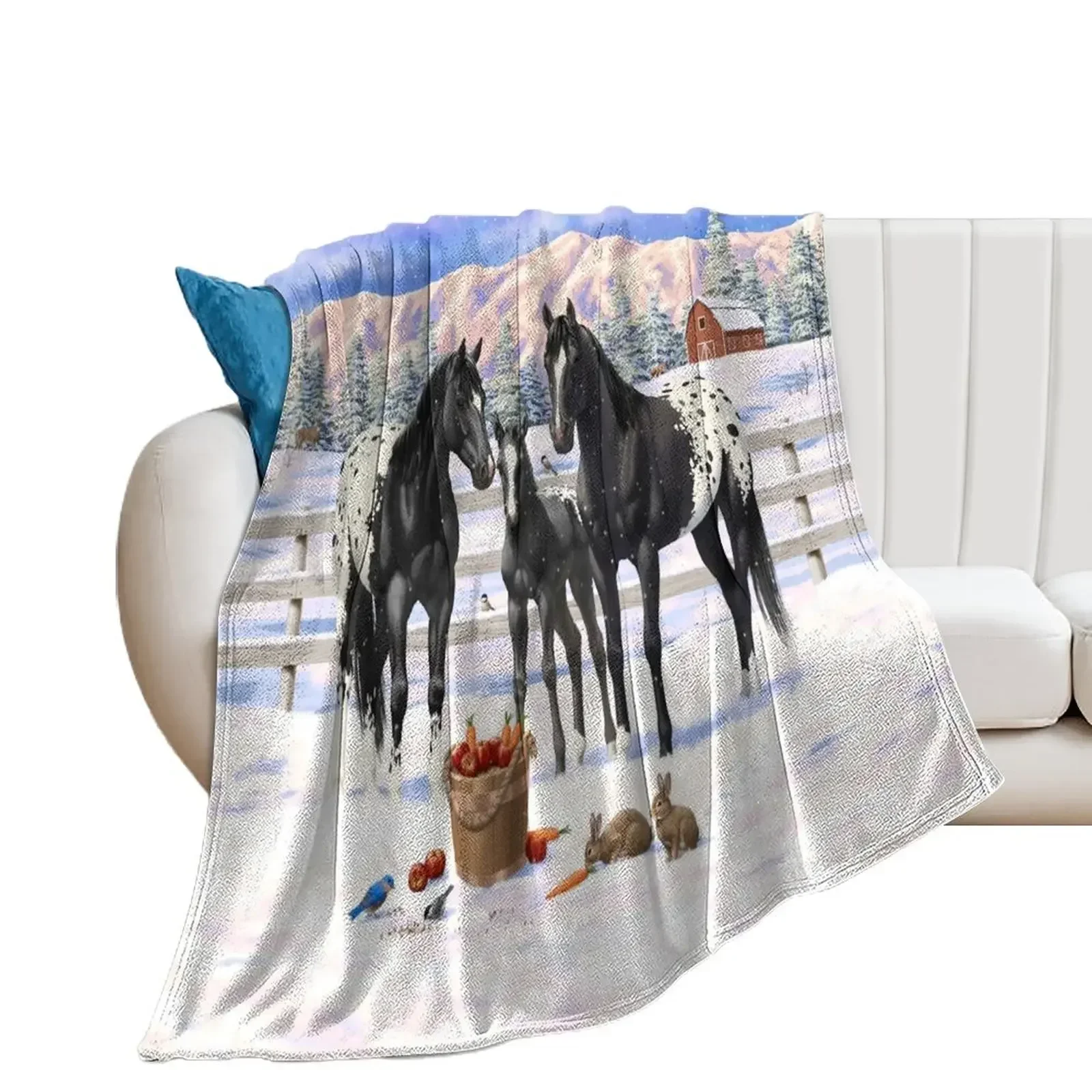 Black Appaloosa Horses In Snow Throw Blanket Bed covers Loose Blankets Sofas Of Decoration Blankets