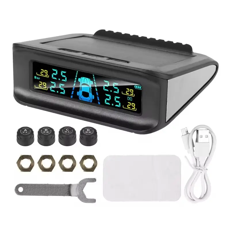 

Excellent-Smart Car TPMS Tire Pressure Alarm System Wireless Solar Power Digital Display Car Safety Tire Monitor System