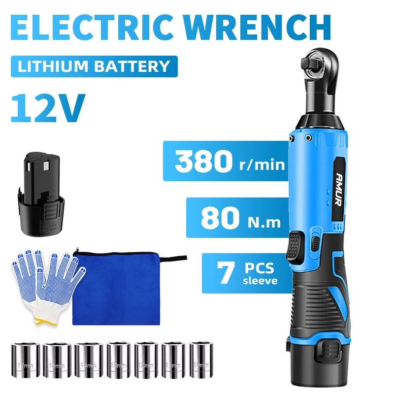 3/8 Inch Cordless Electric Wrench 80Nm Right Angle Ratchet Wrenches 12V Rechargeable Car Repair Tool Set Angle Wrench