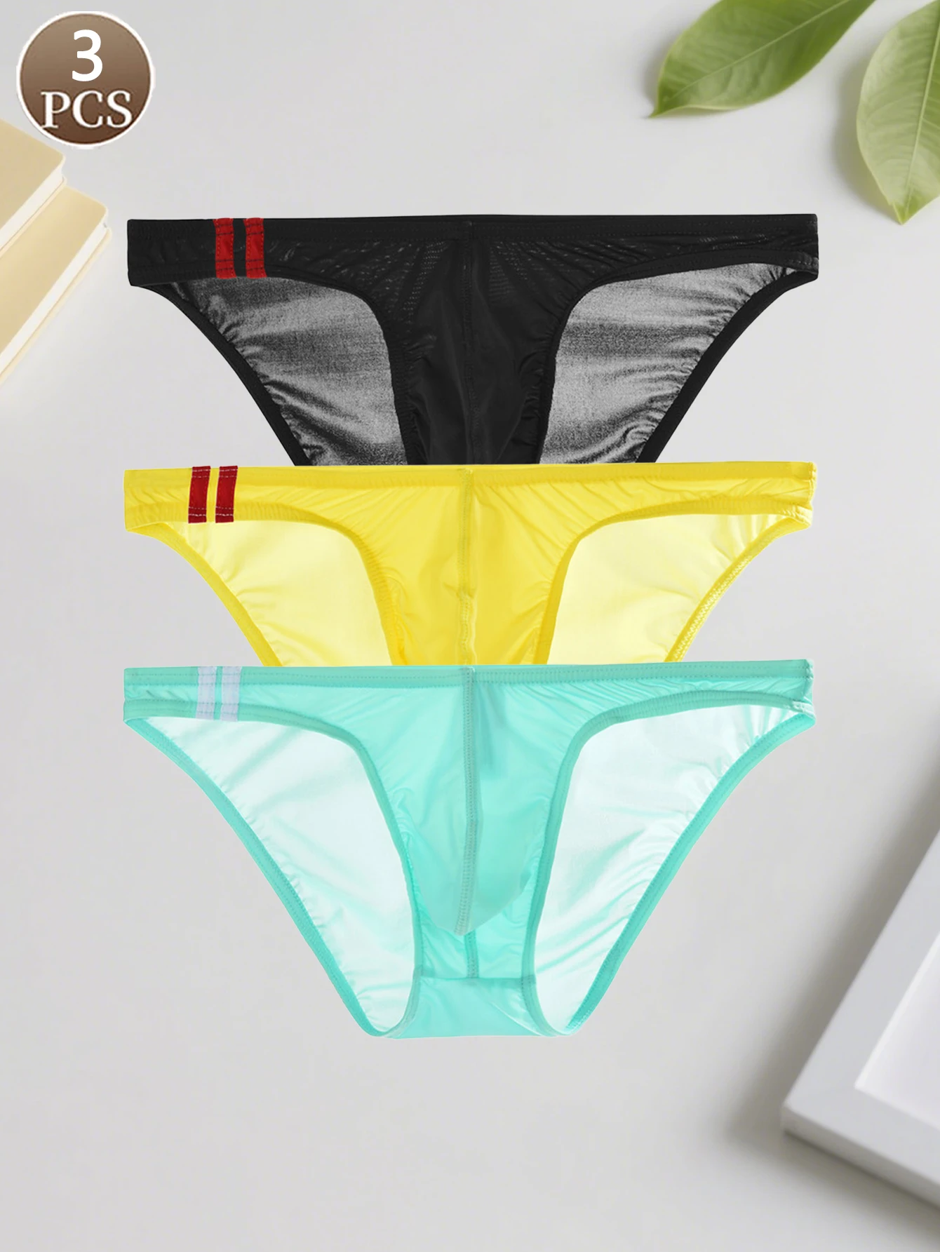 

3PCS Solid color casual sports basic Men's breathable seamless quick drying sexy ice silk brief