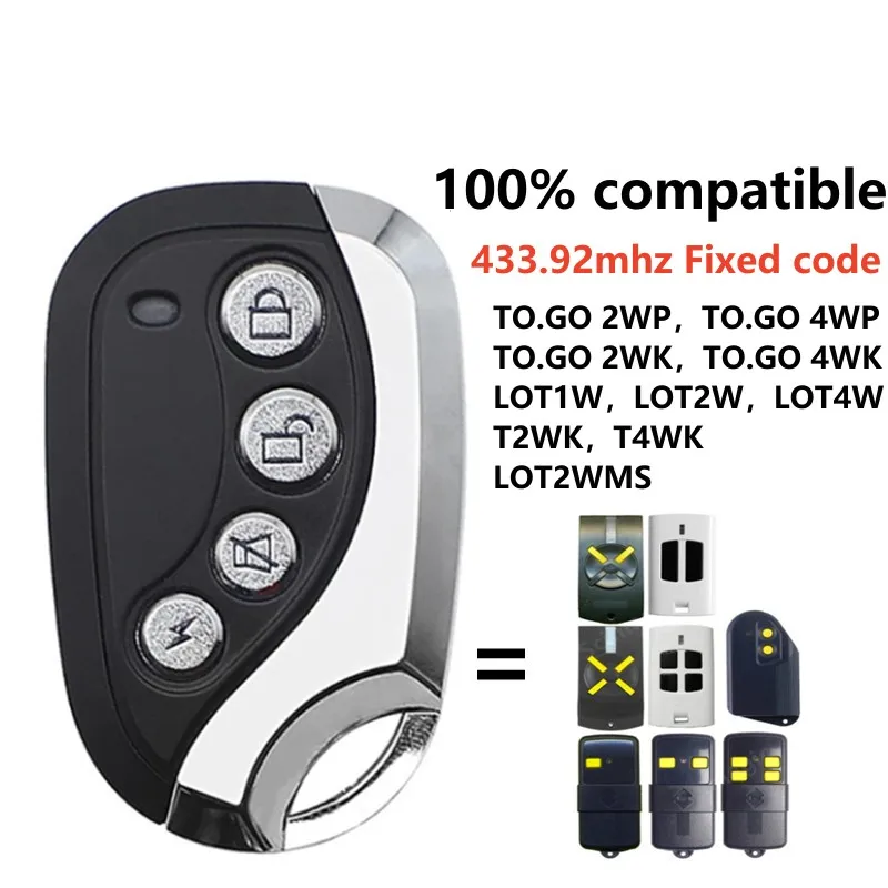 Controlo a distância da porta da garagem, código fixo, VAI 2, 4WK,2, 4WP,T2, T4WK,LOT1W,LOT2W,LOT4,WLOT2WMS, 433MHz, 433,92 MHz