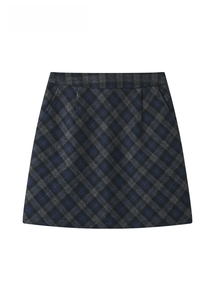 

plus Size Woolen A-Line Skirt for Women Autumn Winter New Sle Plaid College Sle Retro Skirts Trendy High Waist Polye...
