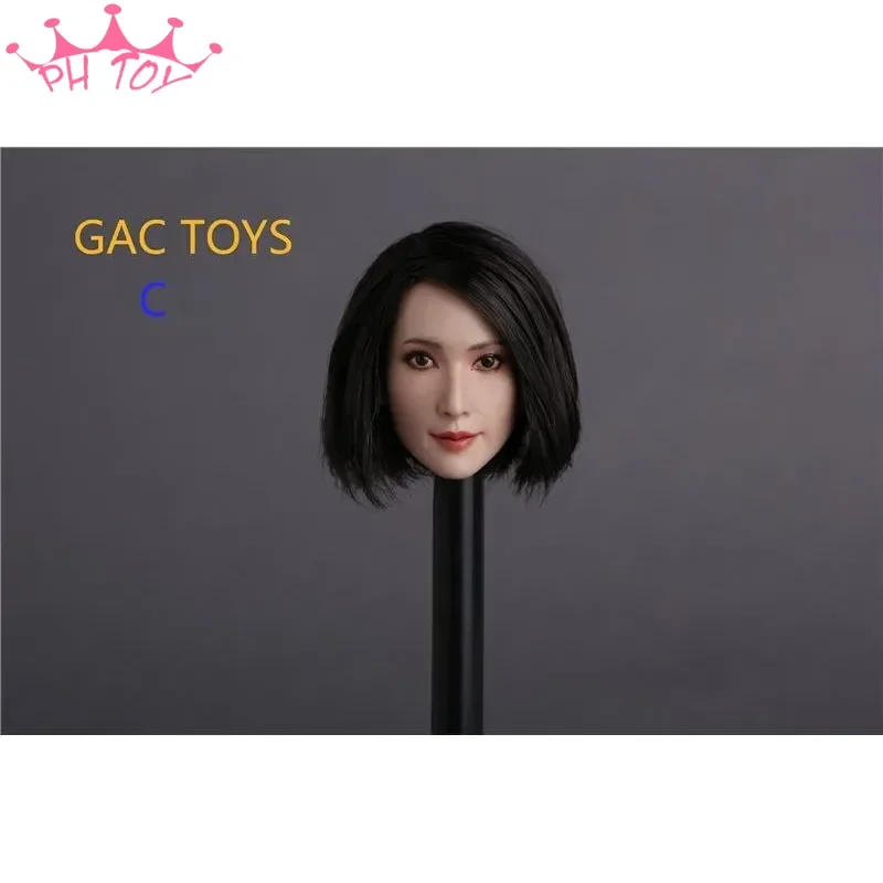 1/6 Scale Asian Beauty Lin Chi-ling Head Sculpt Black Short Hair Head Carving Model for 12