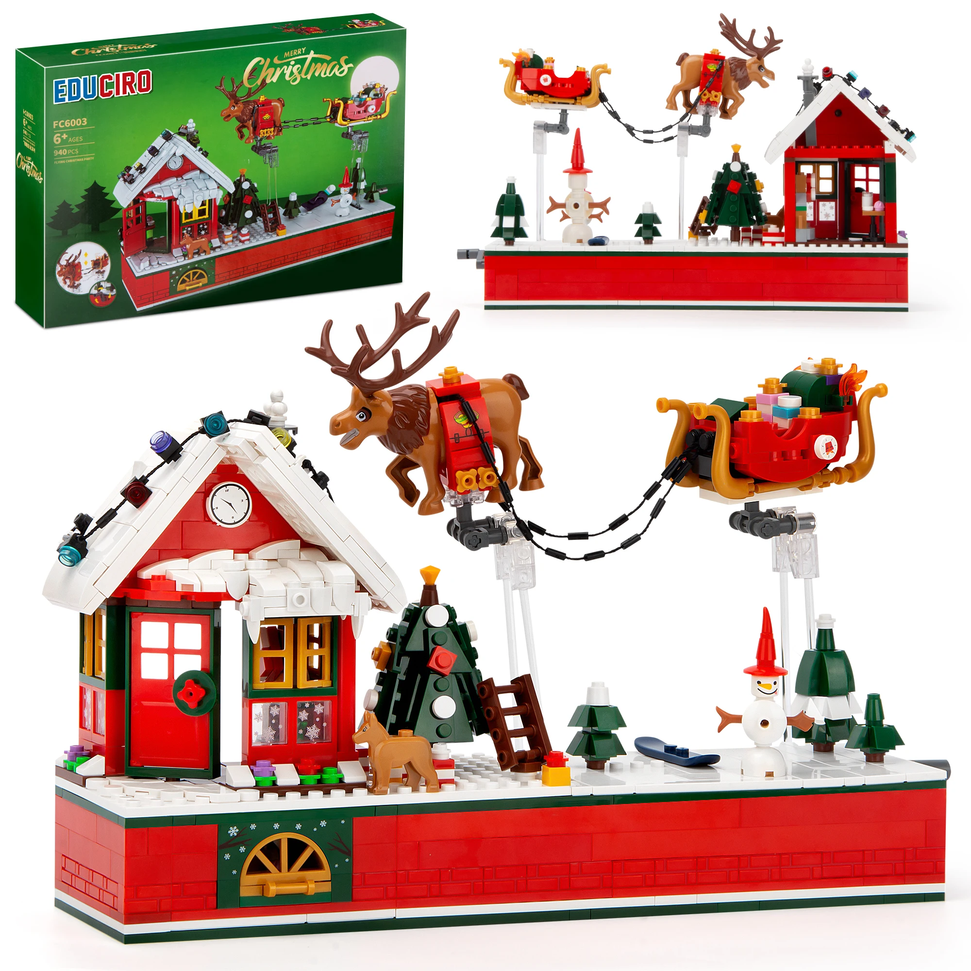 EDUCIRO Christmas Building Sets, Santa Claus and Reindeer Christmas Décor Building Kit, Features a Christmas Tree Toy Gift Idea