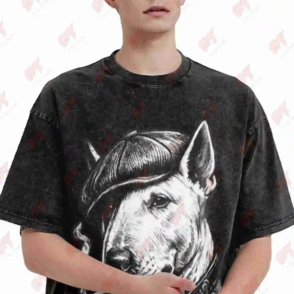 Smoking Terrier Vintage Washed Tee Pure Cotton T-Shirt