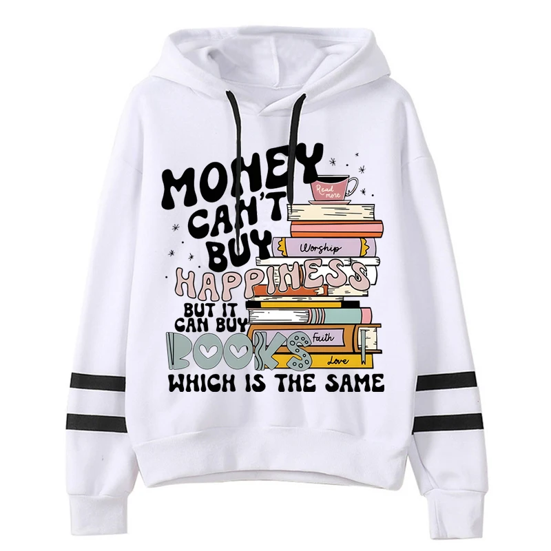 Money Can Buy Books Print Women Casual Hoodie Reading Lover Gift Premium Pullover Hoodie Girls Books Cartoon Design Sweatshirt