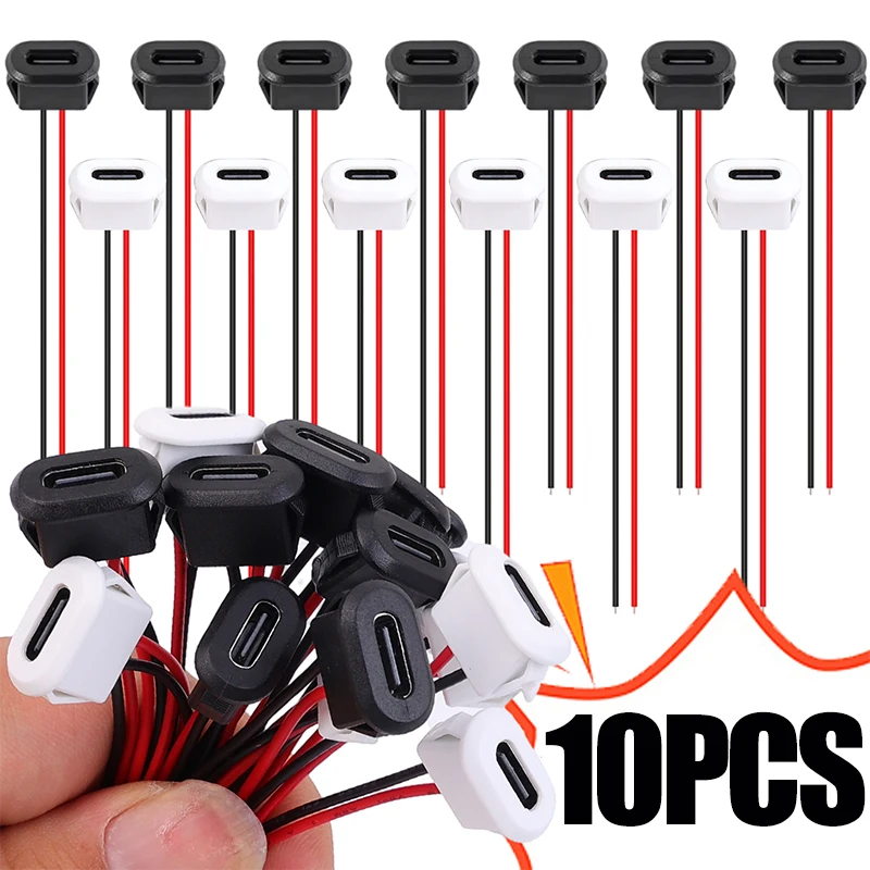 

10~2PCS Type-C Female 2Pin USB Connector Car Type-C Waterproof Copper Core Injection Molded Female Auto Charging Port Connector