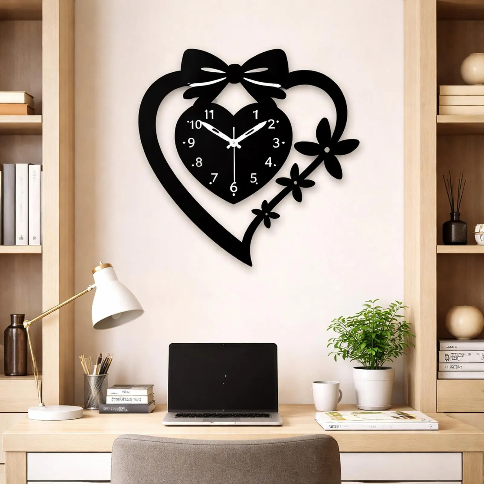 Elegant Acrylic Wall Clock Quiet Heart Design Modern Decorative Wall Hanging Art for Home Office Living Room Valentine's Day