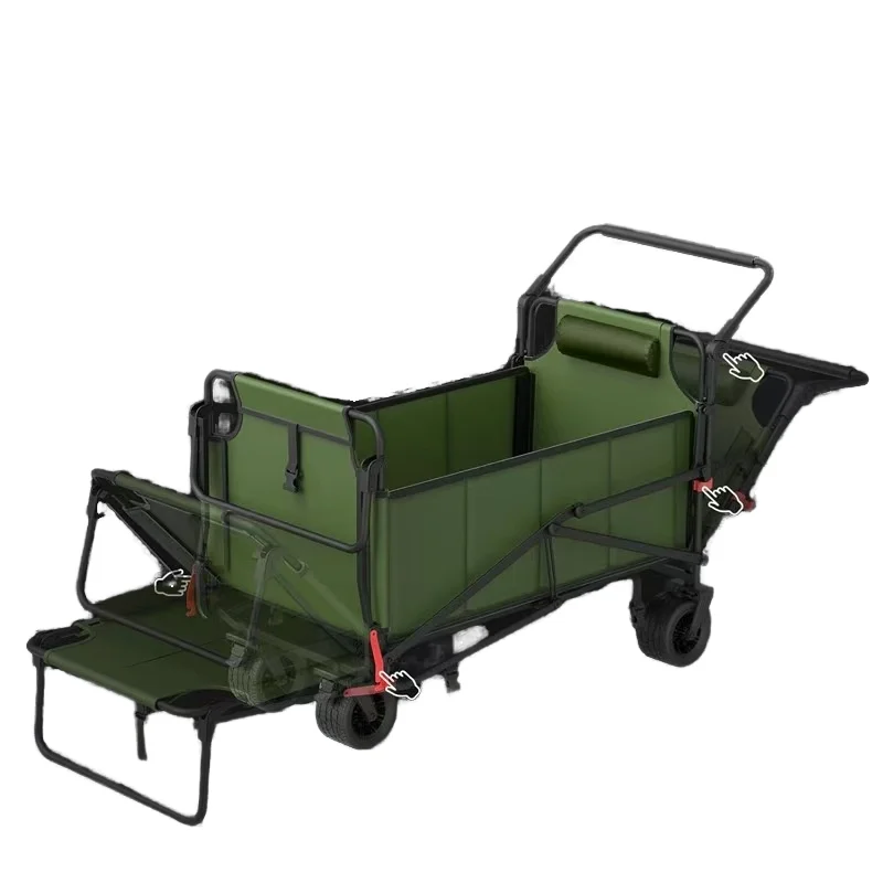 Green Four-Wheel Lightweight Durable Camper Car Outdoor Folding Multifunctional Beach Reclining Trolley Camping Trailer Shopping