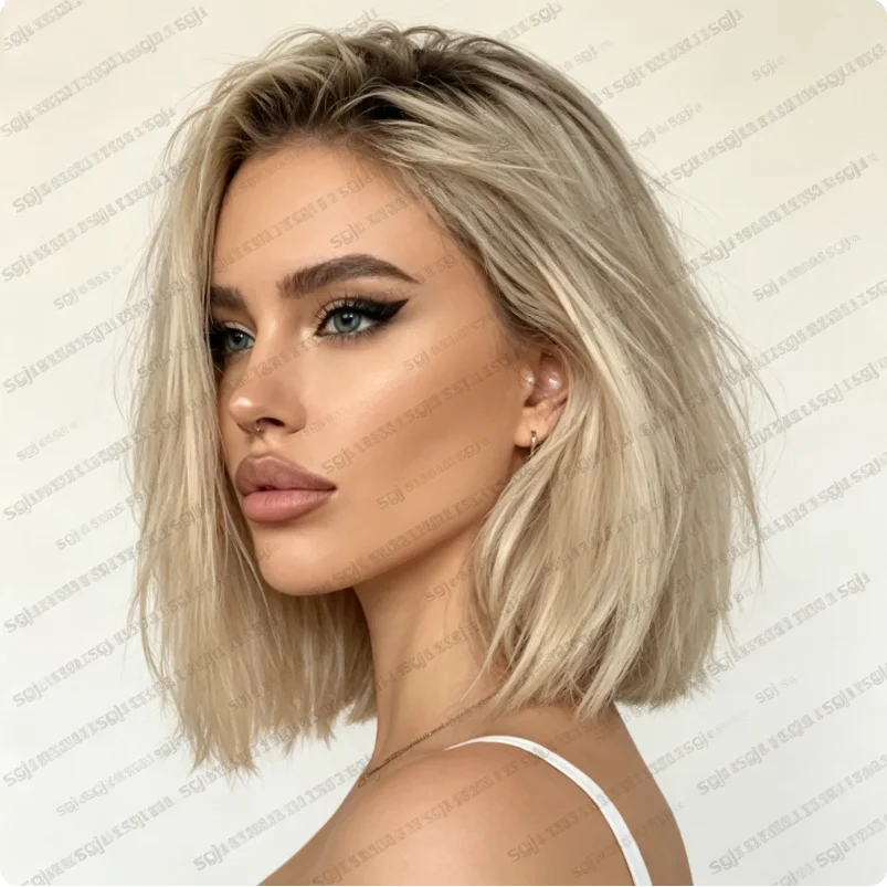 Glueless Fashion Ombre Blonde Soft Natural 18inch Bob 180 Density Straight HD lace front wig, suitable for women Heat Resistant