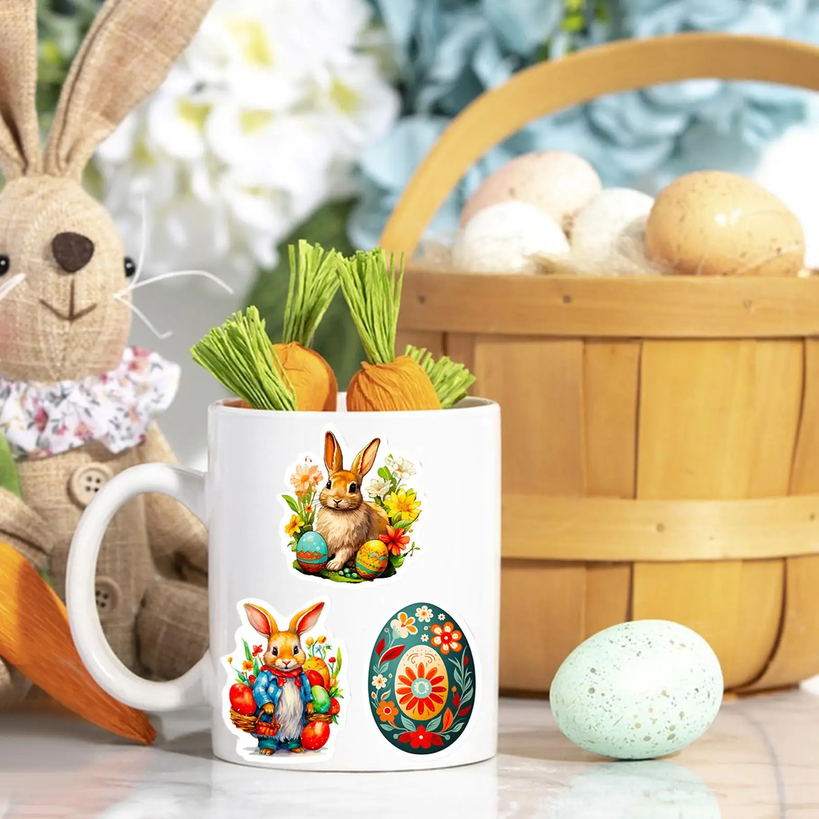Happy Easter Sticker 50X Waterproof Decals With Easter Animal Non-repetitive Element Easter Holiday Stickers For Kids Teens