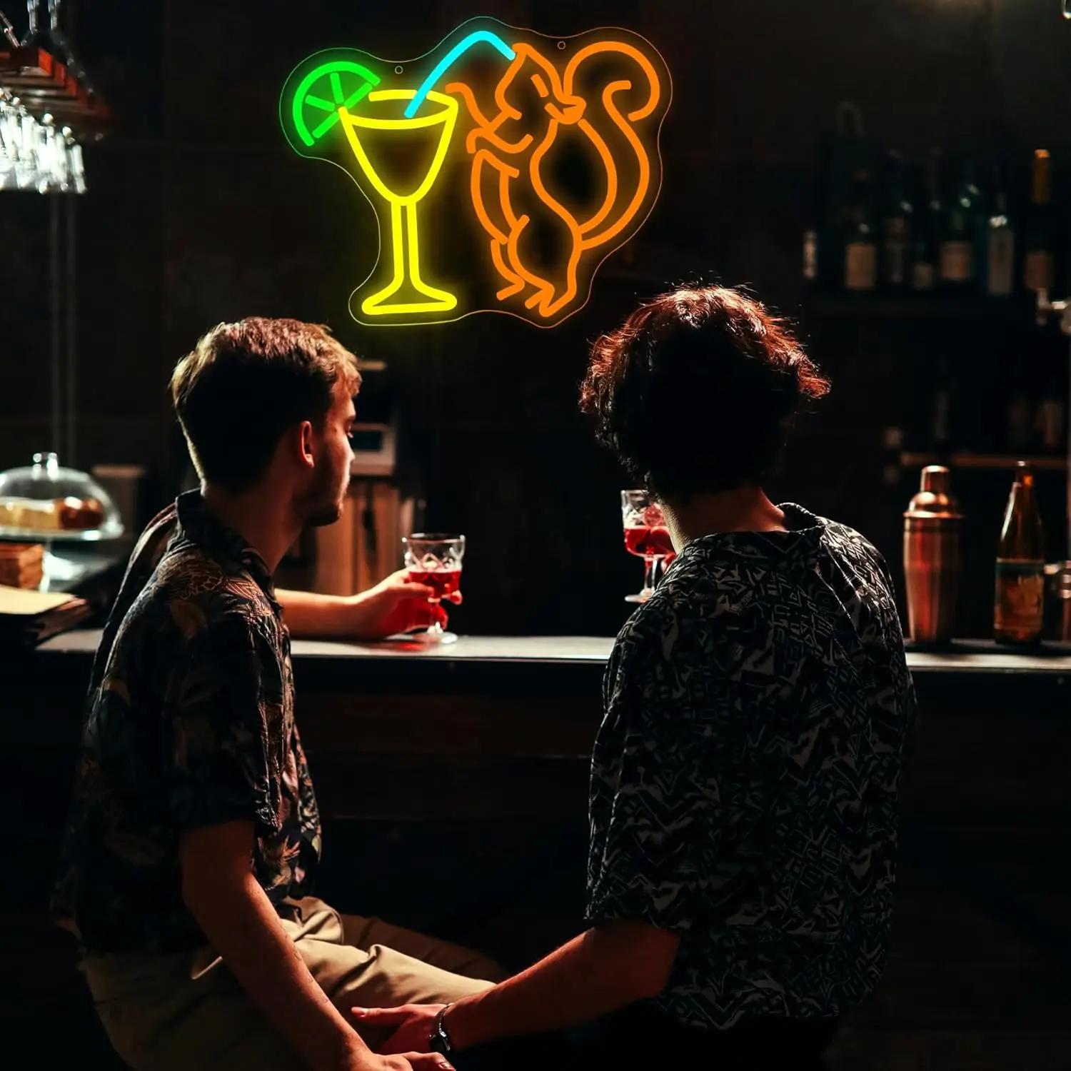 Eekhoorn Cocktail Neon Sign Dimbaar Eekhoorn Drink Light Up Sign Wall Decor voor Man Cave Bar Home Bierwinkel Slaapkamer Kerstmis B