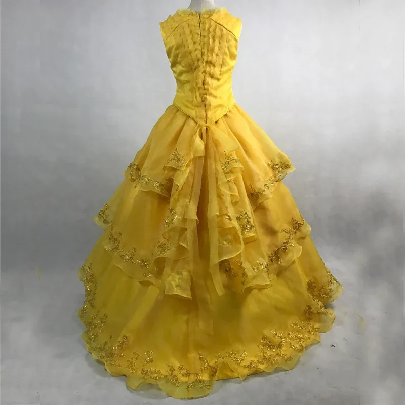 Disfraz de Cosplay de película Beast Belle para mujer adulta, vestido amarillo, vestidos de baile de fiesta de Halloween elegantes