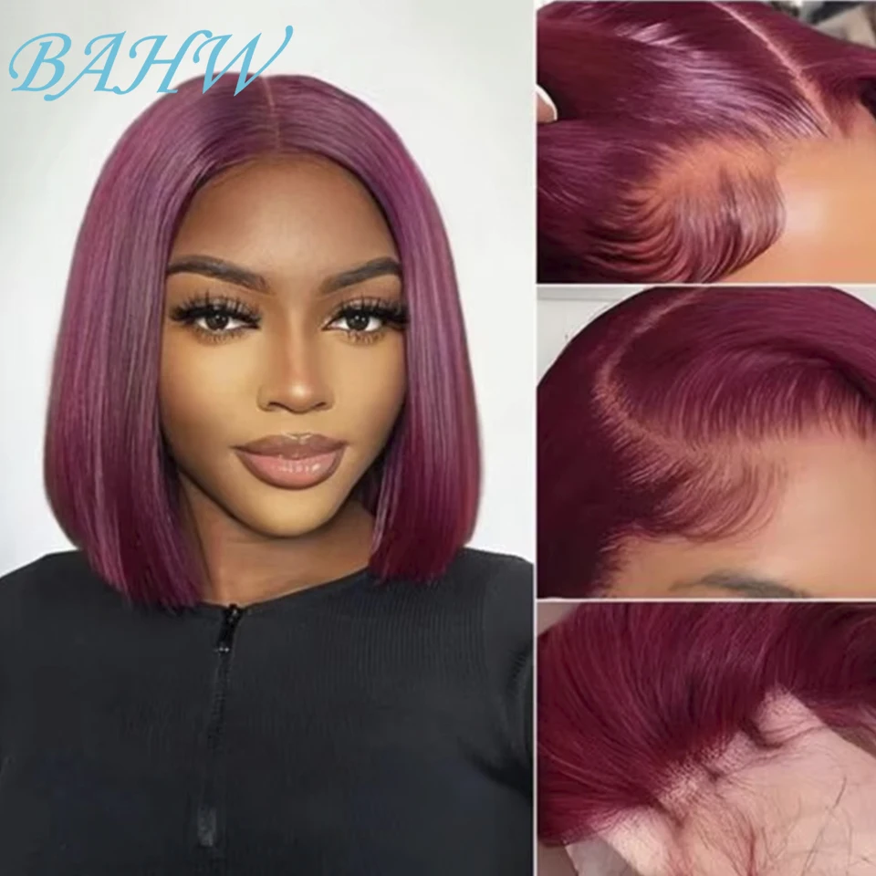 

99J Burgundy 13x4 Lace Front Wig Peruvian Hair Short Bob Wig 4x4 Lace Closure Virgin Hair Wig with Baby Hair 180 Density Cheap