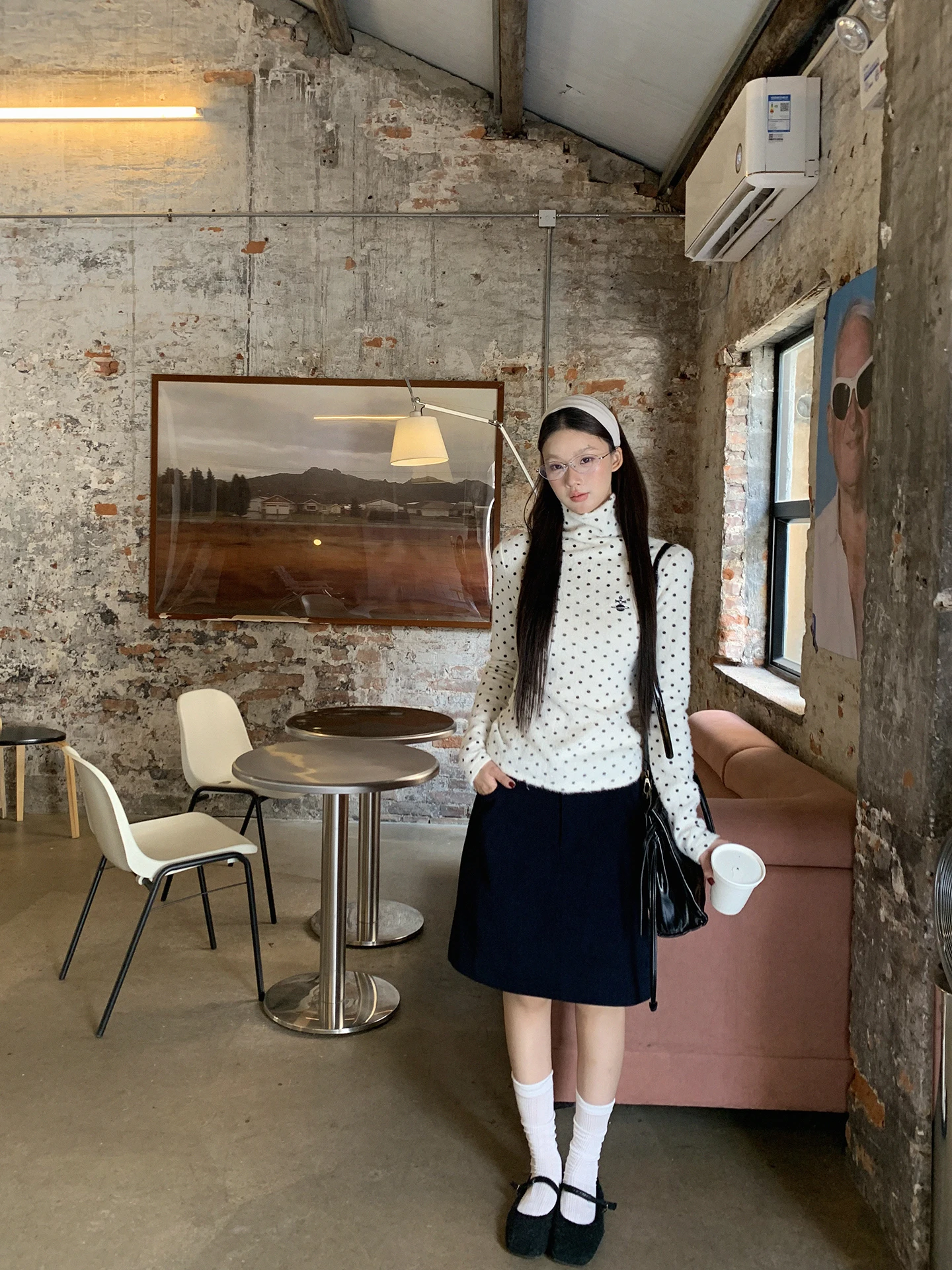 

Женская длинная футболка с высоким воротником Red Dot Boutique, внутренняя одежда, базовый топ в горошек Ele, топ для поездок на работу, прямой крой