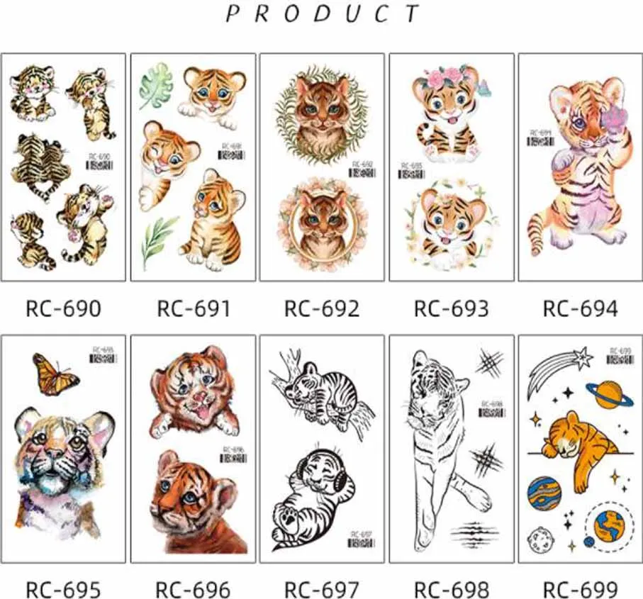 Cartoon Tiger Tattoo Stickers Face Arm Body Art Fake Tattoo Decals Kids Women Men Fake Tattoos Waterproof Tattoo Decors Tools