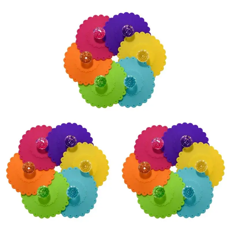 A69E18PCS New Cute Anti-Dust Silicone Glass Cup Cover Coffee Mug Suction Seal Lid Cap Food Grade Creative Round Mug Cover