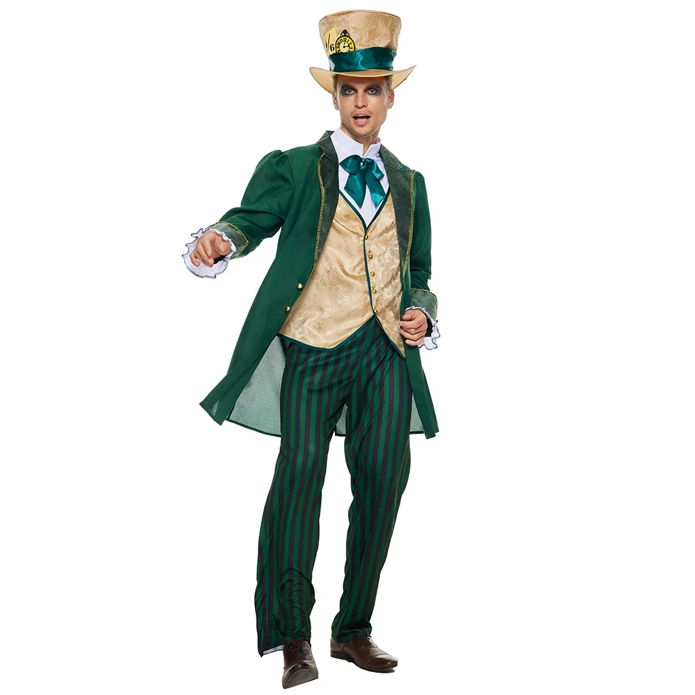 Alice In Wonderland Costumes Men Mad Hatter Clown Cosplay Outfits Suits Halloween Carnival Party Fancy Dress Performance Costume