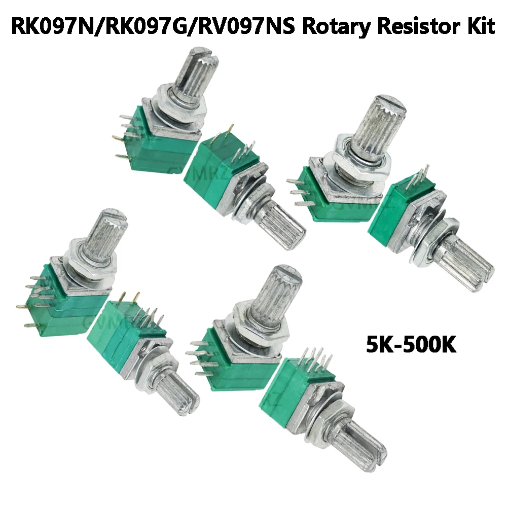 5pcs 3/5/6/8 PIN 100K  RK097N/RK097G/RV097NS Rotary Resistor Kit ,5K 10K Ohm with Mounting Nuts & Washers for DIY Projects 20K