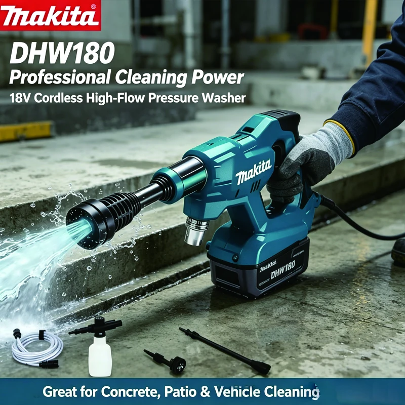 Makita DHW180 – akumulatorowa myjka ciśnieniowa 18 V, przenośna, o dużej wydajności, idealna do czyszczenia – produkt fabrycznie nowy, ręczna myjka ciśnieniowa do samochodu, ogrodu i tarasu.