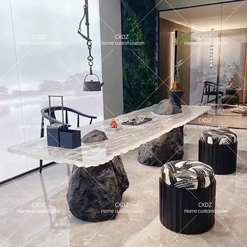 Luxury Crystal Coffee Table Transparent Resin Double Peak Glacier Mountain Design Tea Table and Chair Set for Living Room