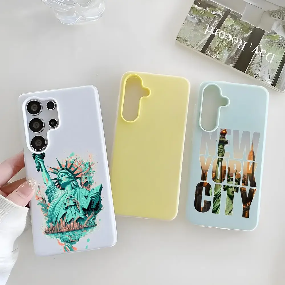 StatueofLiberty Phone Case Clear TPU Case For Samsung S22-S26, 2-in-1 Detachable Card Holder