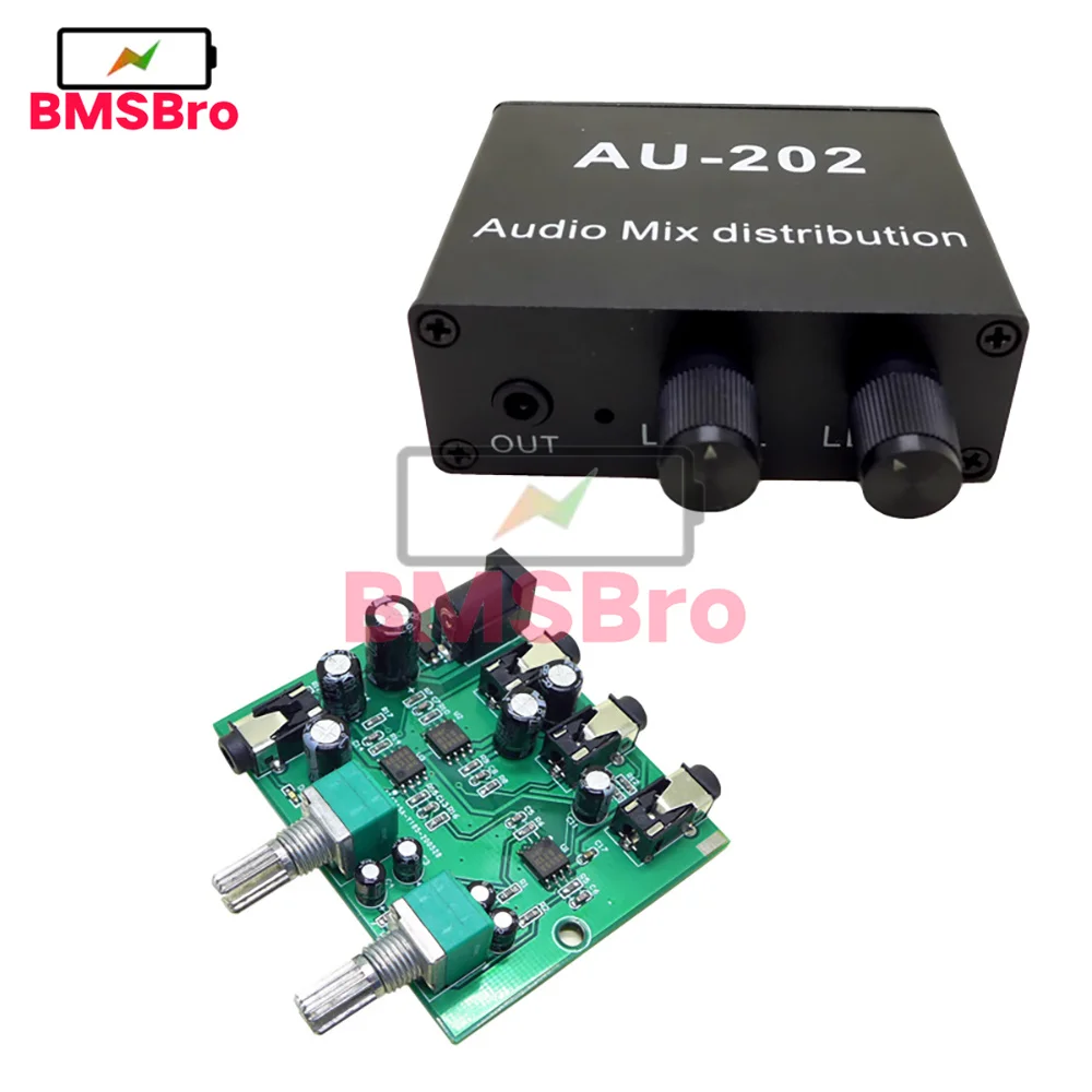 Stereo Mixer Audio Distributor for Headphone External Power AMP Volume independent control DC5-19V 2 inputs 2 outputs