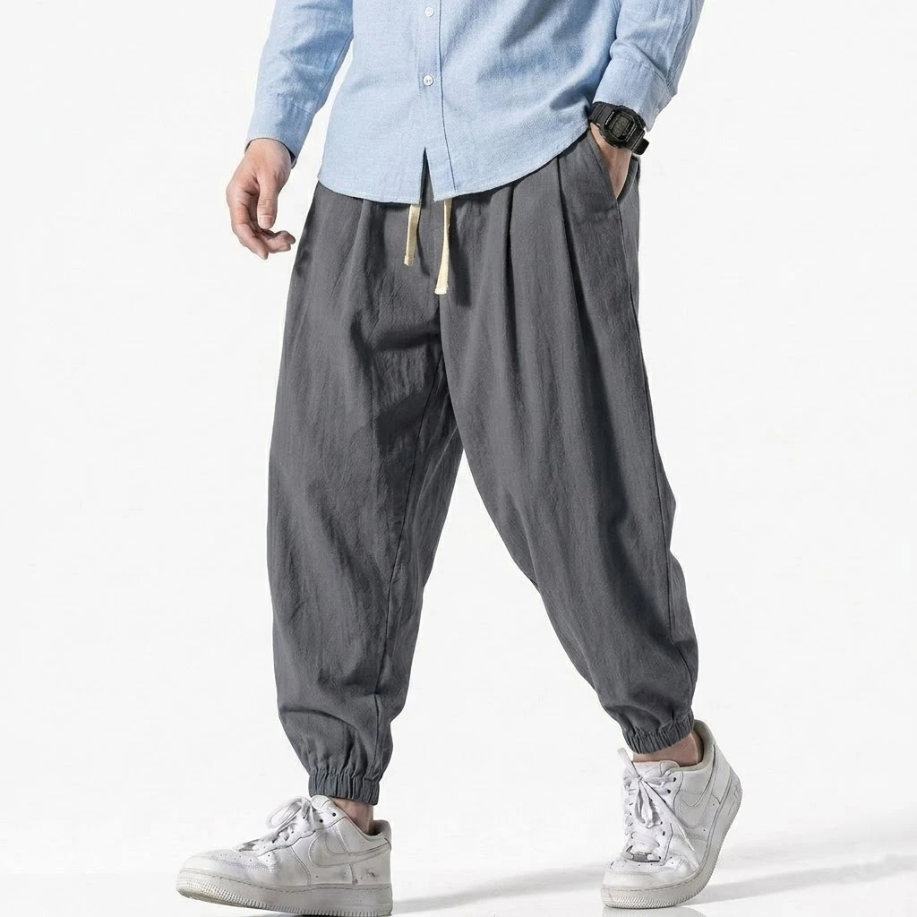 Koreanische Herren-Leinenhosen Frühling Locker Sitzende Strand- und Urlaubshosen aus Baumwolle Lässige Wanderhosen für Männer Sommer Baggy-Hosen Fitness-Arbeitshosen Streetwear – Detail 11