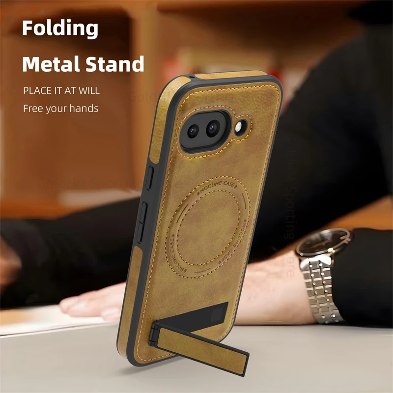 For Google Pixel 9a Shockproof Magnetic Leather Phone Kickstand Back Case For Pixel 9A GXQ96 Shell Invisible Bracket Stand Cover
