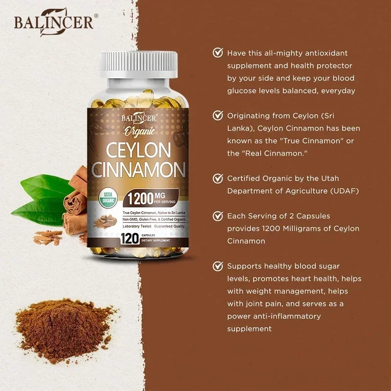 Organic Ceylon Cinnamon Supplement - Antioxidant, Immune System, Cardiovascular and Gastrointestinal Health, Non-GMO Gluten-Free