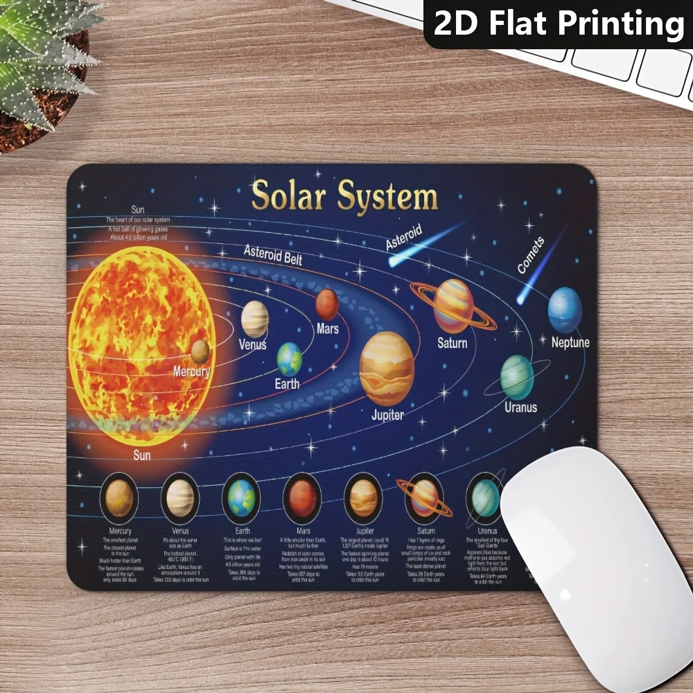 Solar System Planet Orbit Mouse Pad, Non-Slip Desk Mat For PC Laptop Office Gaming, Durable Fabric Tabletop Accessory