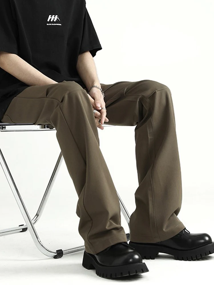 

Ретро американские коричневые сложенные неополитанские прямые брюки мужские повседневные брюки High Street Vibe летние тонкие брюки чистый цвет