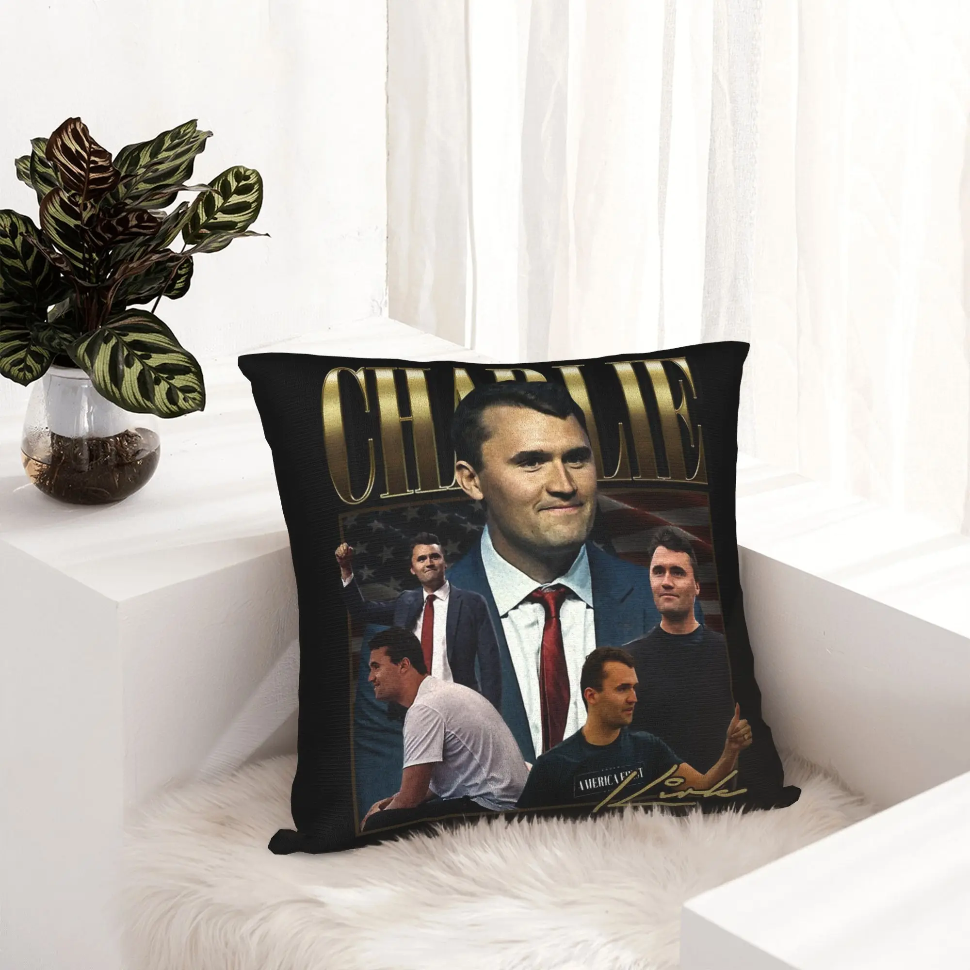 Charlie Kirk Pillowcase Soft Polyester Cushion Cover Decorations  Throw Pillow Case Cover Bedroom Square 18''