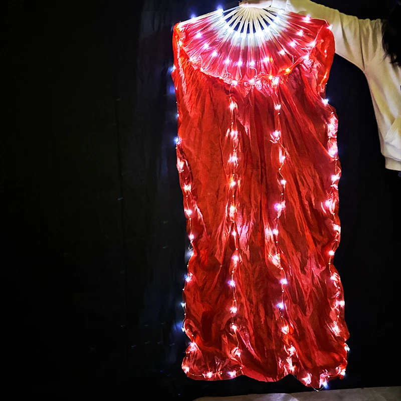 متعددة الألوان 1.5 متر مراوح الرقص الطويلة أداء الدعامة مراوح اليد النساء زي ملحق مروحة توهج لعرض الرقص الليلي