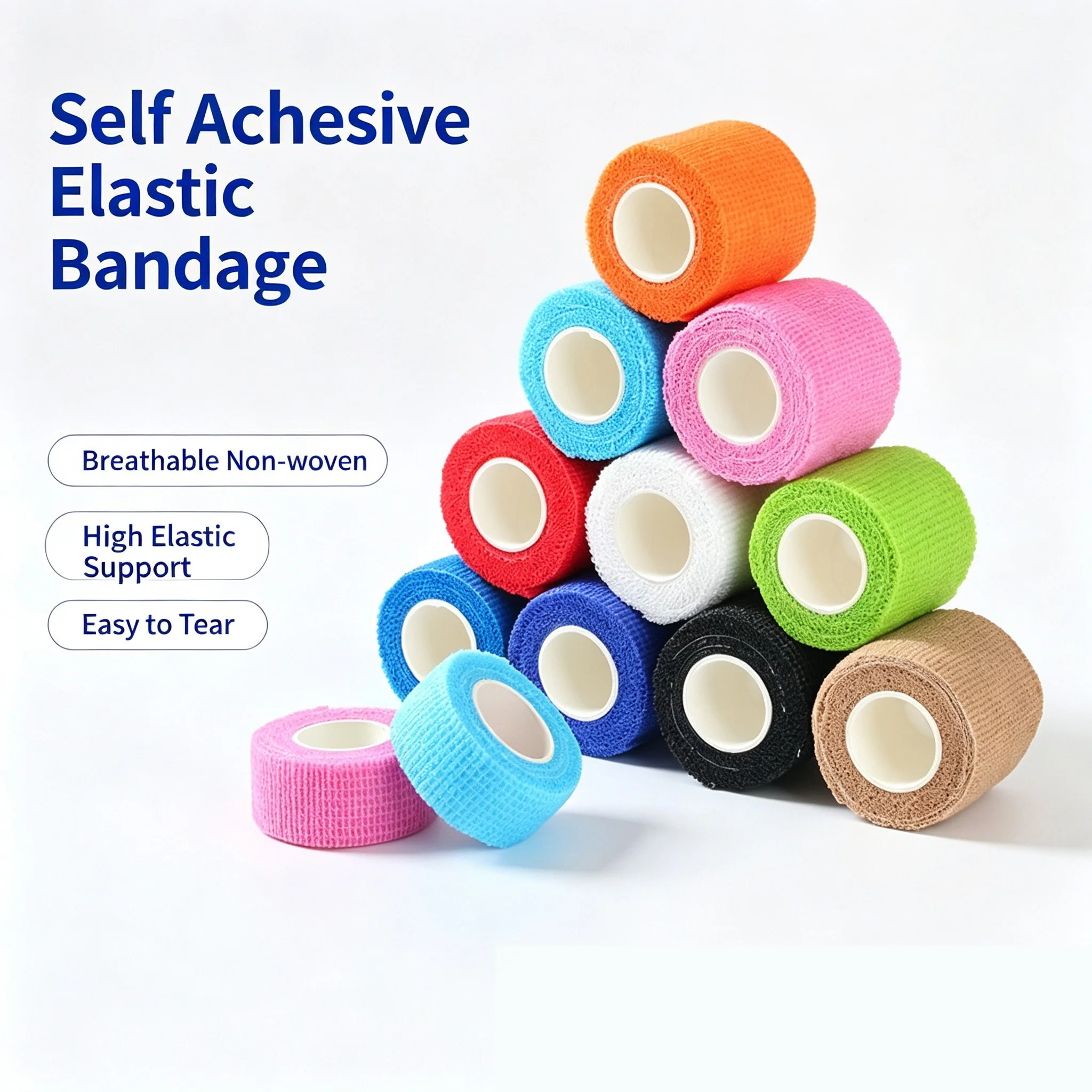 Self Adhesive Elastic Bandage Non-woven Sports Tape for Wrist Ankle Knee Support, Pet & Human Use, 10 Rolls/Set