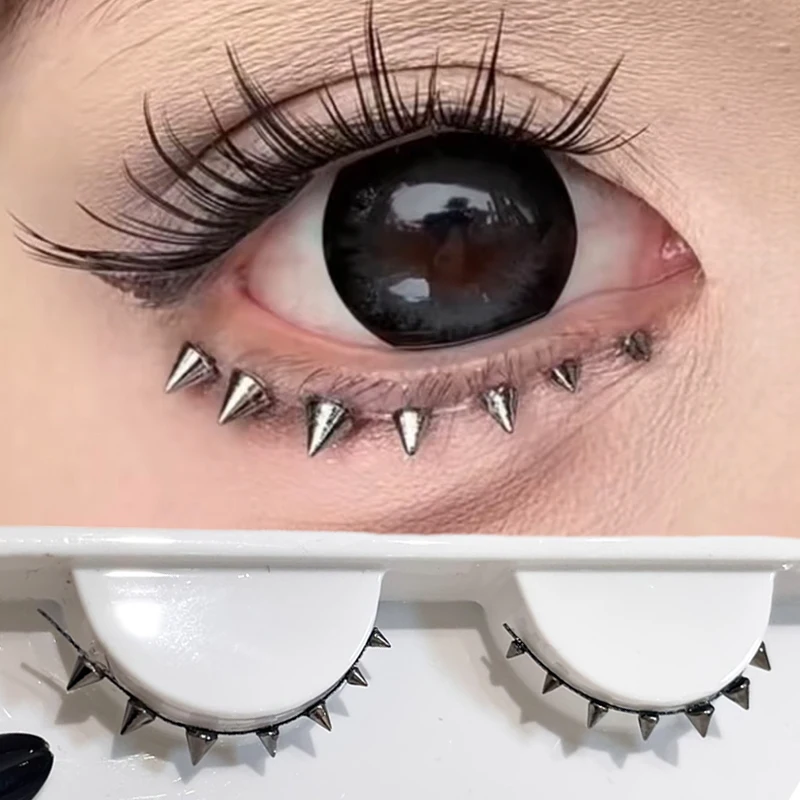 Rivet Metal Lower Eyelashes Subculture Creative Makeup One-piece Self-adhesive False Eyelashes Clear Stem Reusable Fake Eyelash