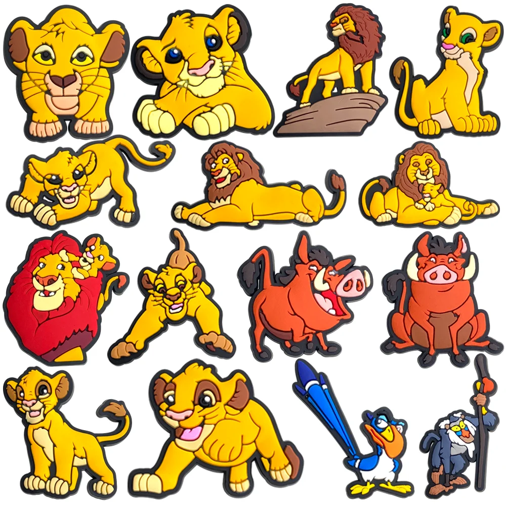 Sandalias de PVC con dibujos animados del Rey León de Disney, Simba, adornos para zapatos de jardín, hebilla decorativa, accesorios para zapatillas, regalo de vacaciones para niños, 1-15 Uds.
