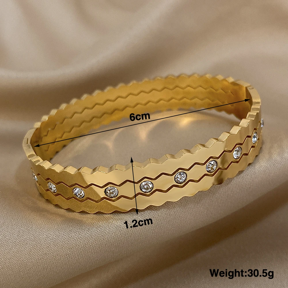 Stainless Steel Geometric Shape Bracelets Bangles with Luxury Round Rhinestones for Women Men Fashion Waterproof Jewelry Gifts