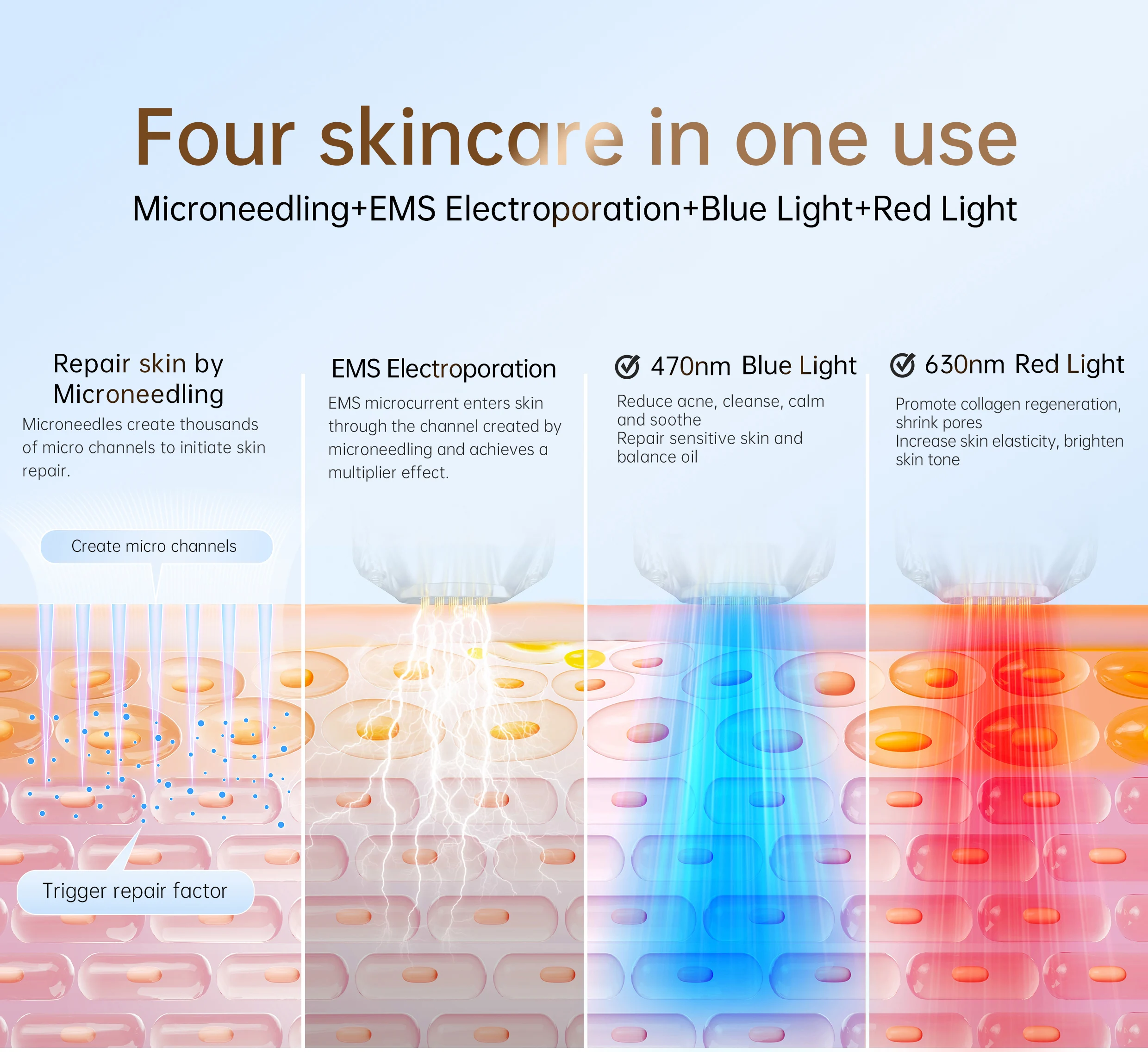 Hello Face Dr Pen Q2 with 5pcs Needle Electric Wireless EMS Microneedle Pen LED Red Blue Light Microneedling Pen Skincare Device