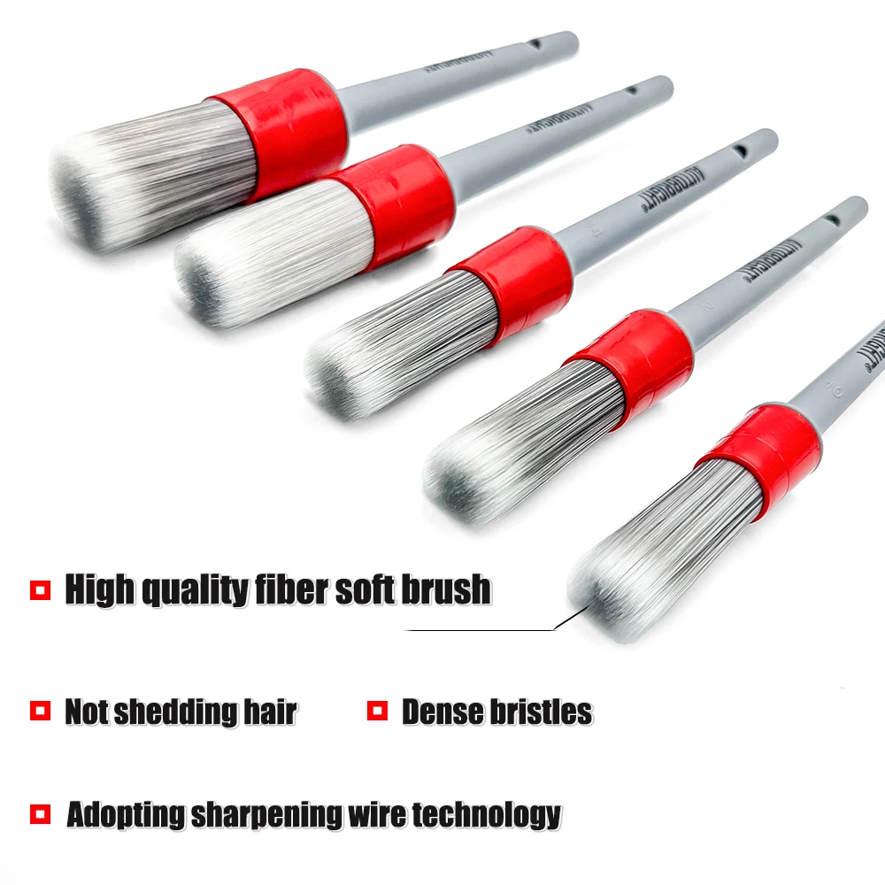 AUTOBRIGHT 5pcs Car Wash Brushes High quality soft brush Dense Bristles Car Detailing Clean Interior Wheel Silver Brush set Tool image 4