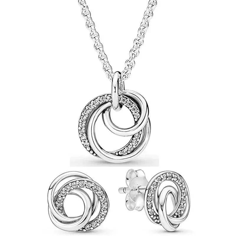 

Exquisite 925 sterling silver family always surrounds earrings, necklace with crystal, ladies' jewelry set gift